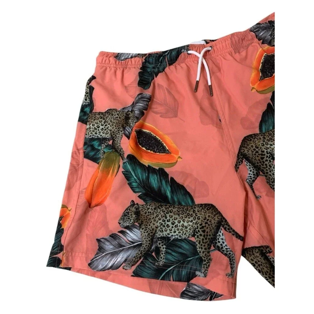 Mavrans Fruta Bomba Swim Shorts XXL Men's Pink Panther & Papaya Print Beach Surf